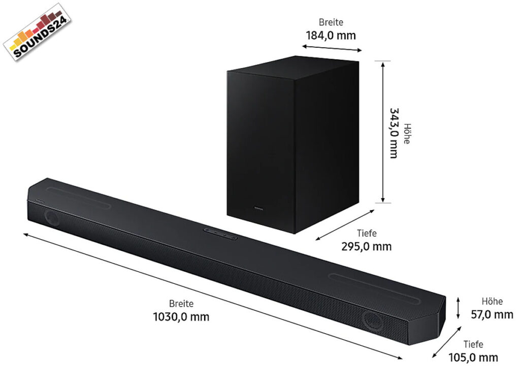 Die Maße der Samsung HW-Q610GB Soundbar
